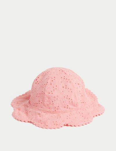 Pure Cotton Embroidered Sun Hat (0 - 12 Mths)